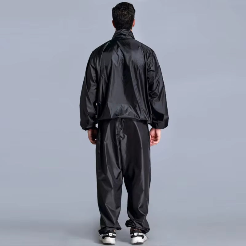 Traje de sudoración de alta calidad para hombre. Conjunto deportivo de PVC (top + pantalón) ideal para entrenamientos, fitness, running y jogging.