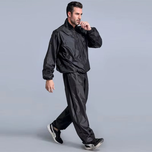 Traje de sudoración de alta calidad para hombre. Conjunto deportivo de PVC (top + pantalón) ideal para entrenamientos, fitness, running y jogging.
