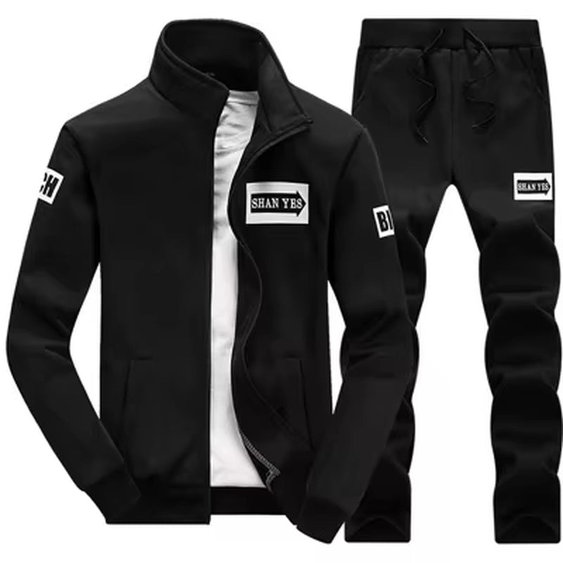 Conjunto deportivo de otoño para hombre. Sudadera y pantalón a juego, con diseño patchwork, cuello alto y capucha.