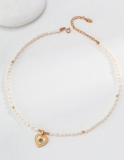 Collar con Colgante de Perla Natural y Circonia en Forma de Corazón