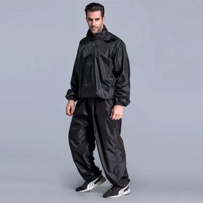 Traje de sudoración de alta calidad para hombre. Conjunto deportivo de PVC (top + pantalón) ideal para entrenamientos, fitness, running y jogging.