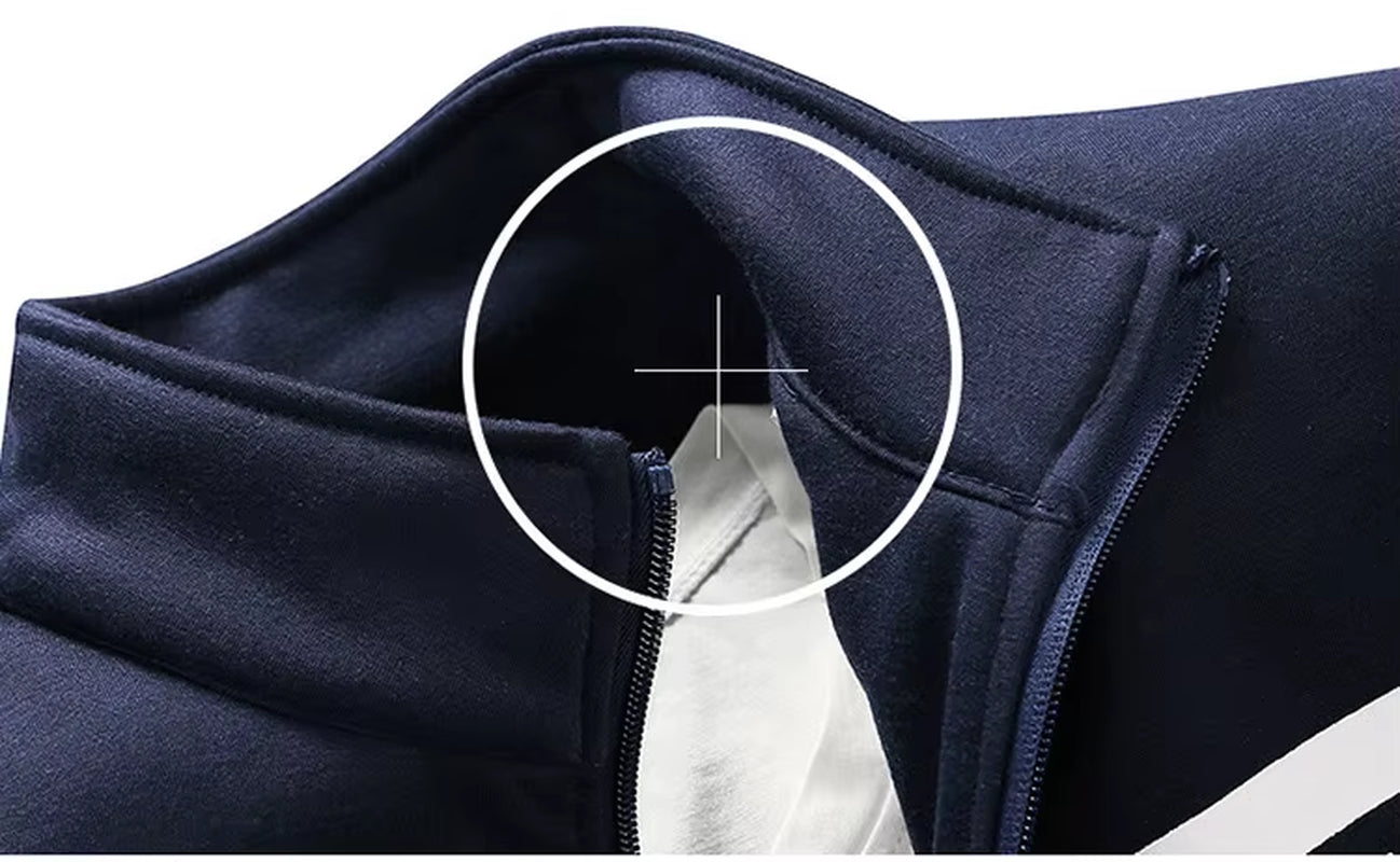 Conjunto deportivo de otoño para hombre. Sudadera y pantalón a juego, con diseño patchwork, cuello alto y capucha.