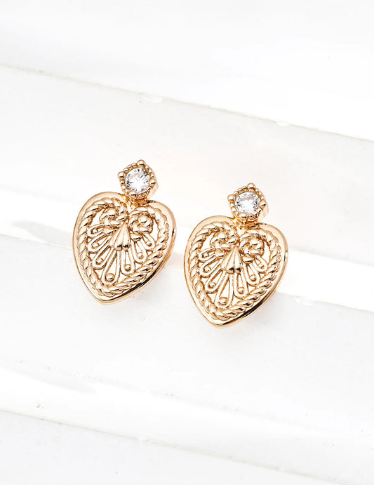 Pendientes de circonita con diseño vintage en forma de corazón